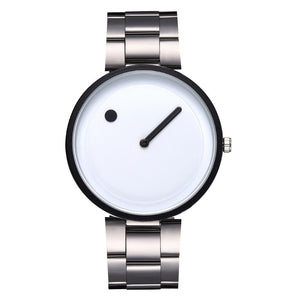 Minimalist Style Leather Wristwatches Women Men Creative Black White Design