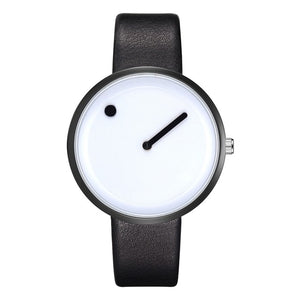 Minimalist Style Leather Wristwatches Women Men Creative Black White Design
