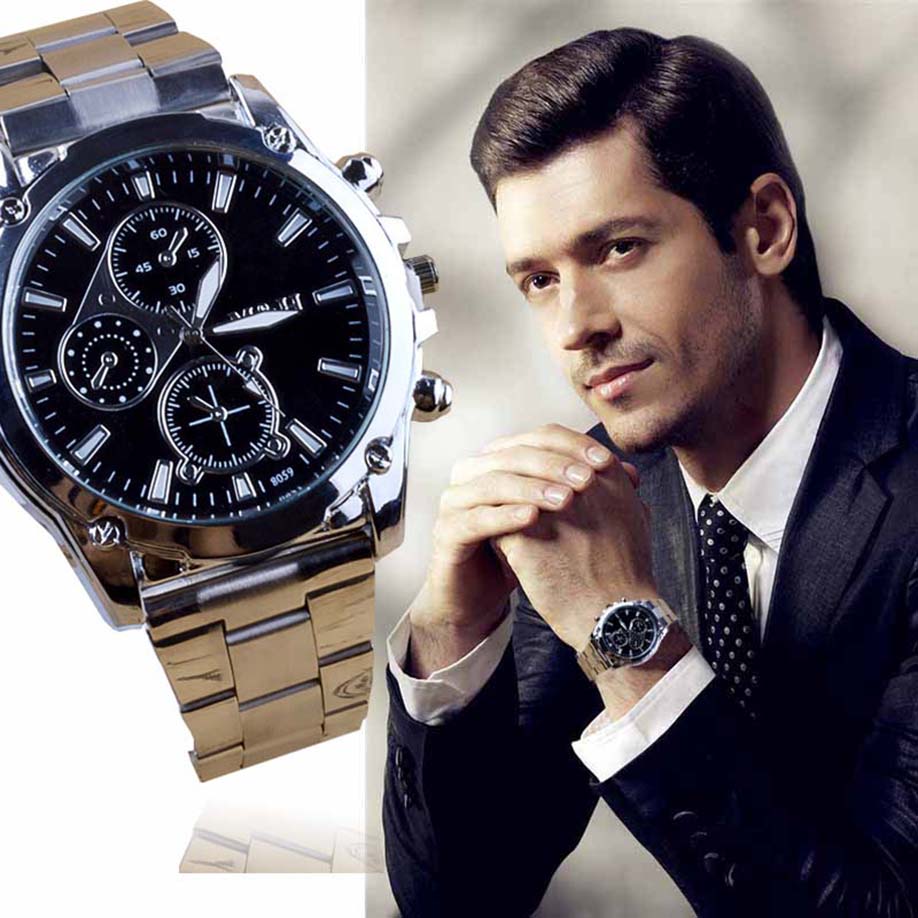 Business Watches Men New Fashion Stainless Steel Band Quartz-Watch